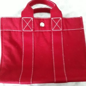 Vintage Hermēs-Paris Red 100%cotton canvas Handbag